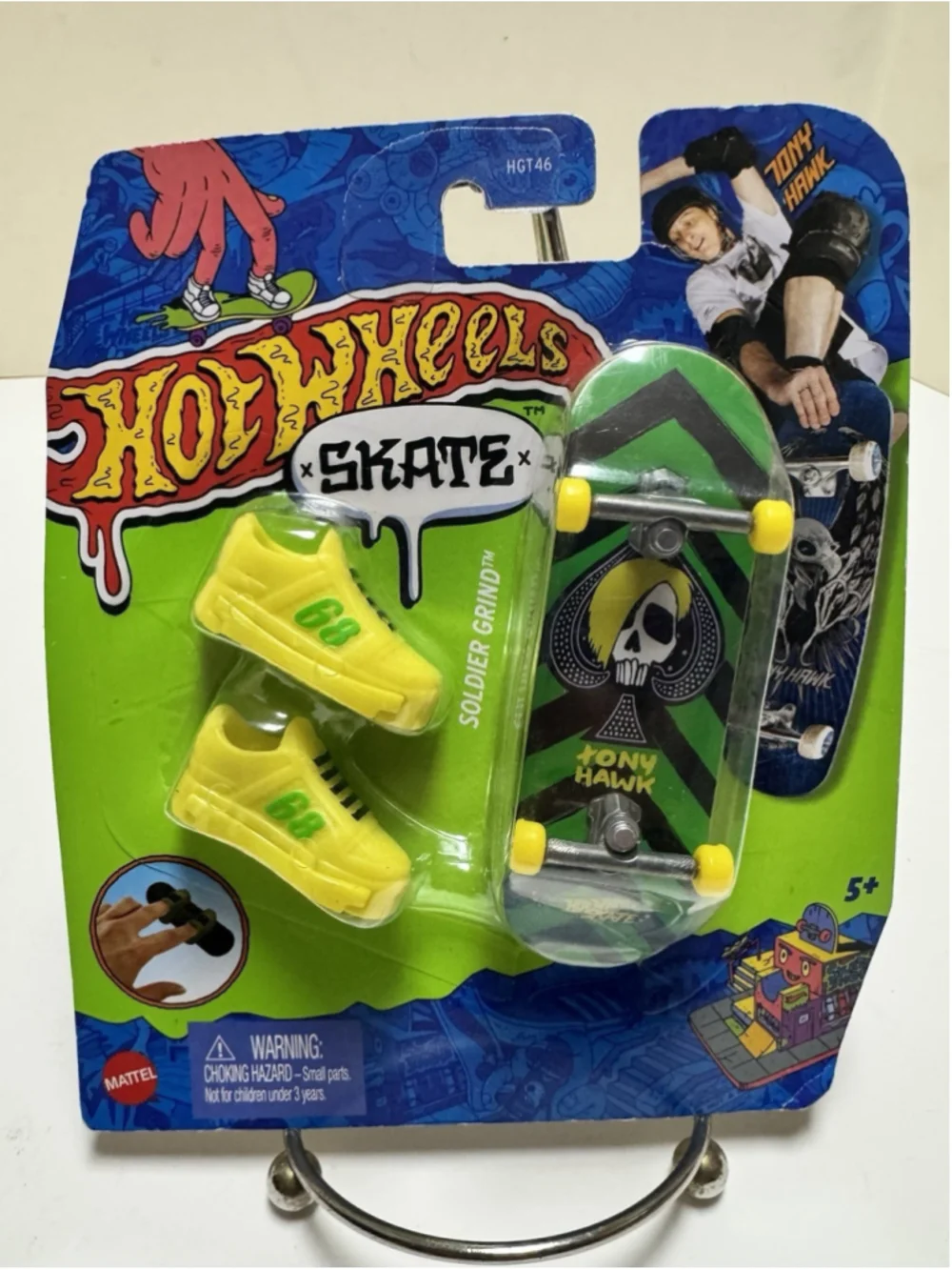 Hot Wheels Skate Tony Hawk Soldier Grind Mini Skateboard 2/8 Yellow Finger Shoes
